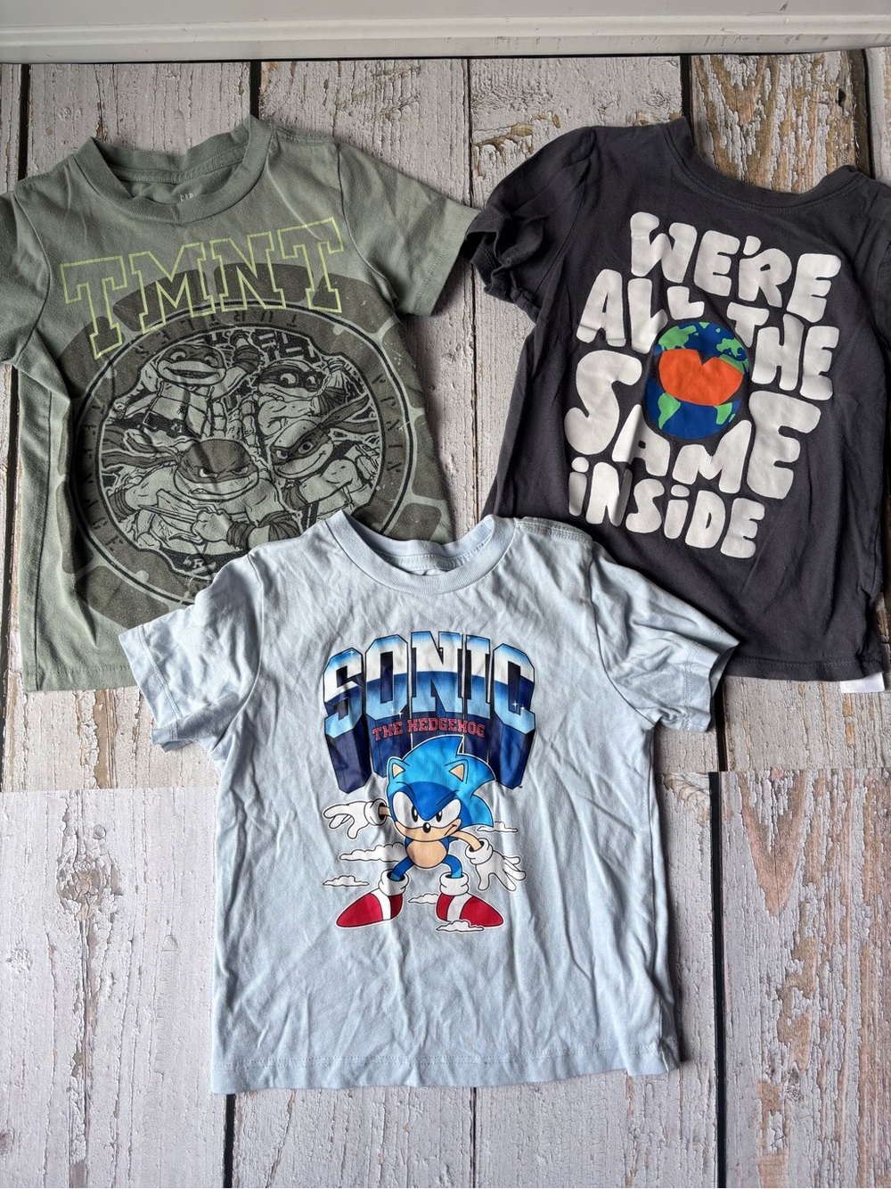 Bundle of Short Sleeve Graphic Tshirts:Sonic, Earth and TMNT